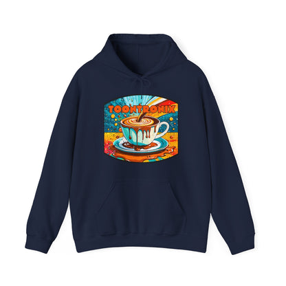 Toontronix Coffee Drip Hoodie - Unisex Heavy Blend Sweatshirt with colorful coffee cup design, perfect for cozy style.