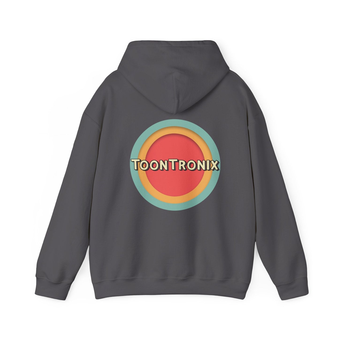 Unisex Toontronix Toons Logo Hoodie with spacious kangaroo pocket and adjustable drawstring hood.