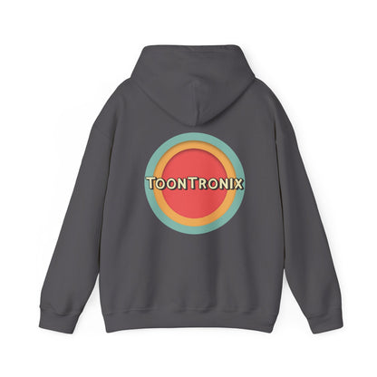 Unisex Toontronix Toons Logo Hoodie with spacious kangaroo pocket and adjustable drawstring hood.