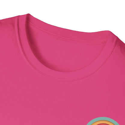 Toontronix Tv Tee Unisex Shirt in pink with ribbed collar detail.