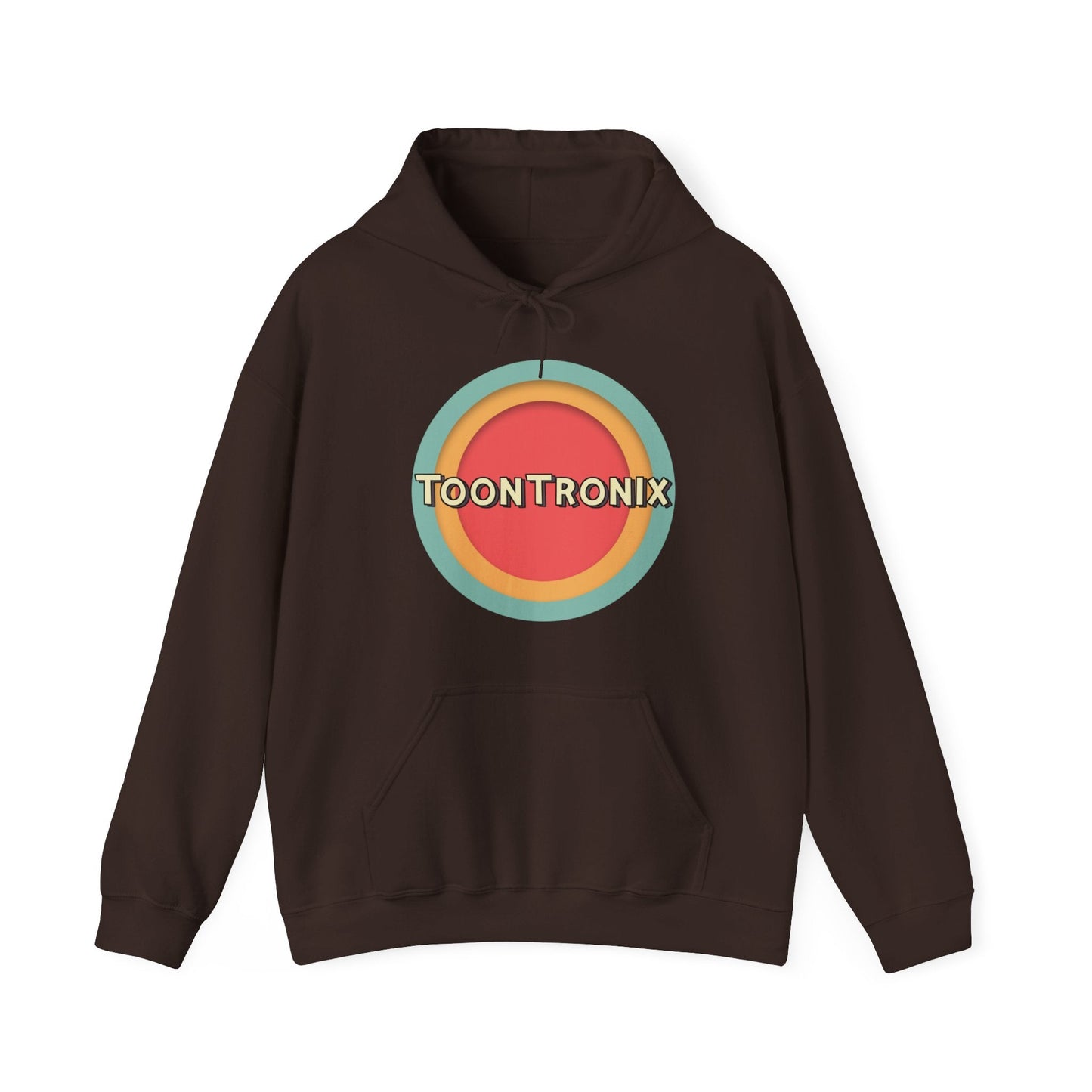 Unisex Toontronix Toons Logo Hoodie with kangaroo pocket and drawstring hood.