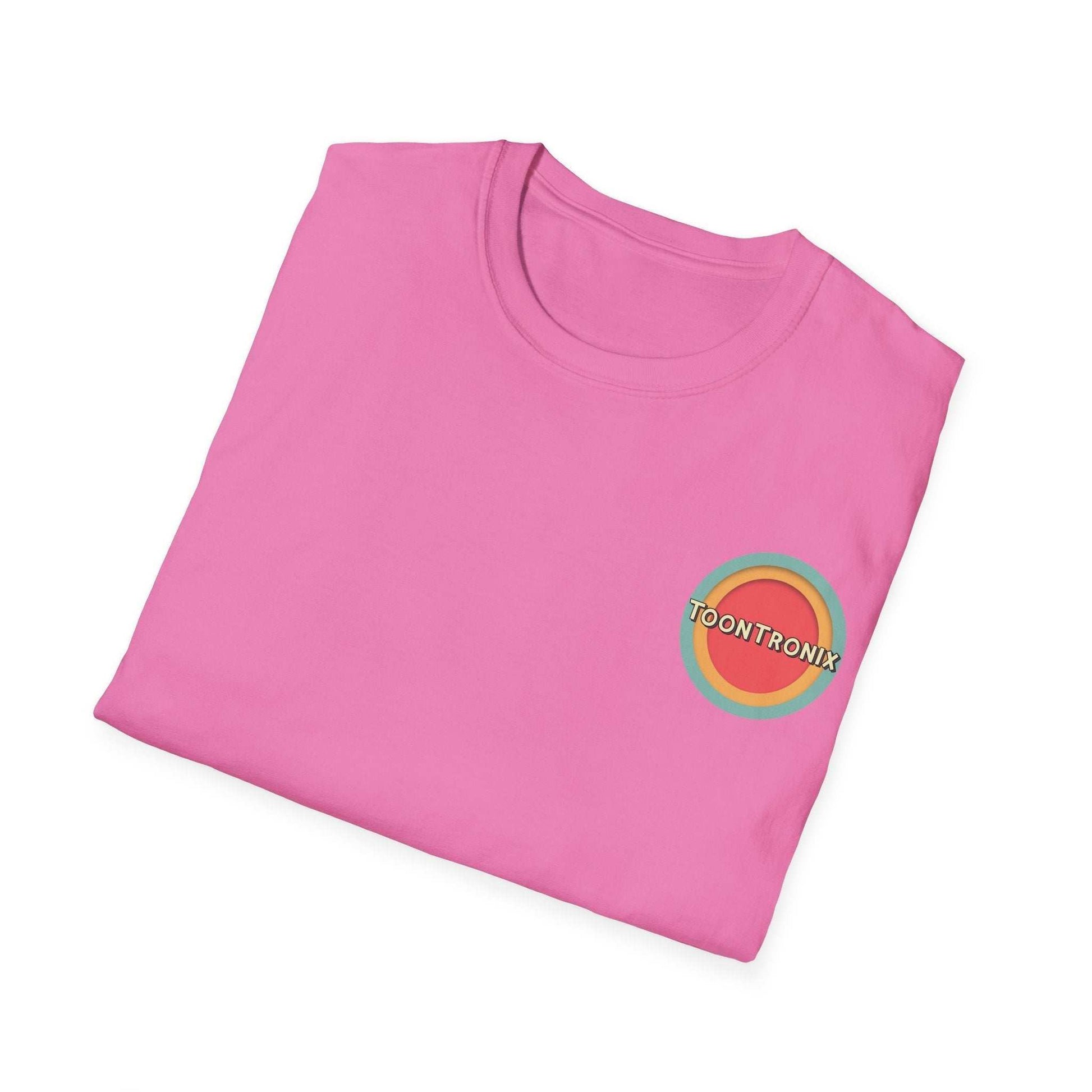 Pink Toontronix Drip Coffee Tee with logo, classic fit, 100% cotton.