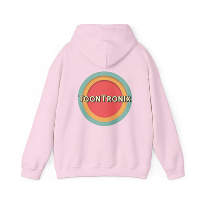 Unisex Toontronix Toons Logo Hoodie with spacious pocket and adjustable hood.