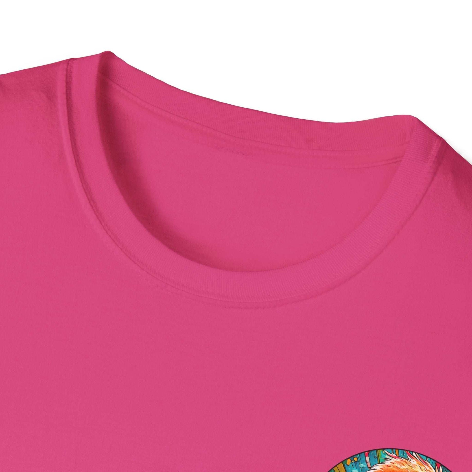 Vibrant Dr. Flamingoz unisex t-shirt with tropical design, classic fit, and ribbed collar.