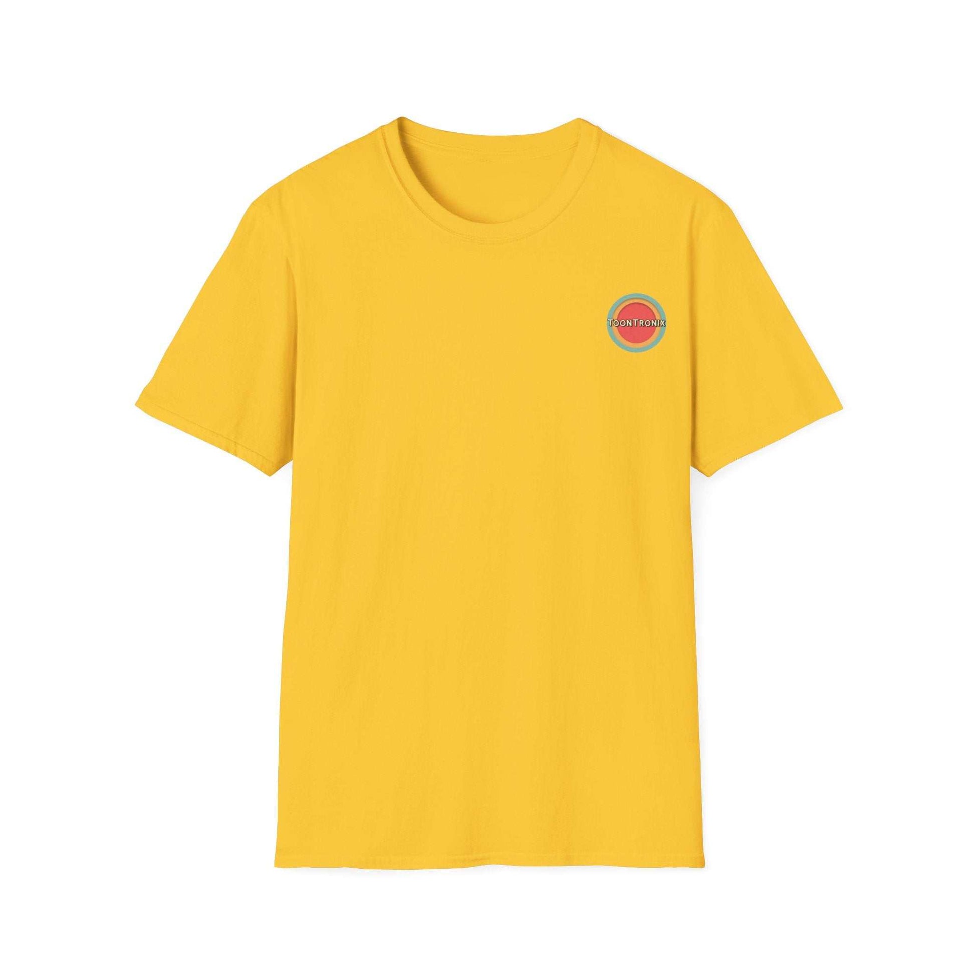 Yellow Toontronix Atomic Tv Tee with retro cartoon design.
