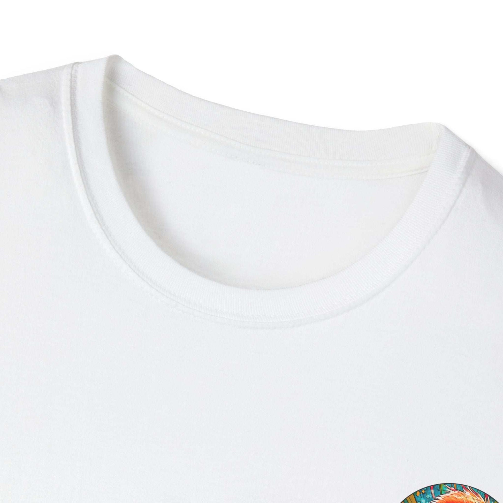 Vibrant flamingo-themed unisex T-shirt with classic fit and ribbed collar.