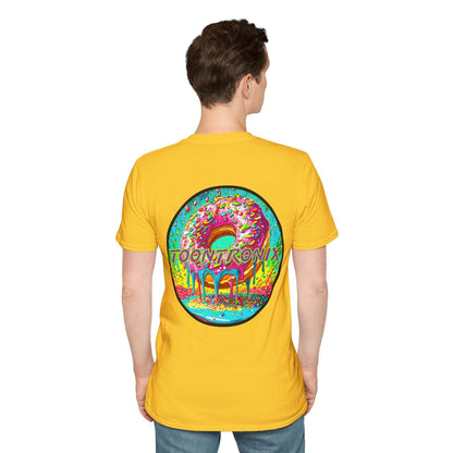 Unisex Toontronix Donut Tee with colorful animated donut design on the back.