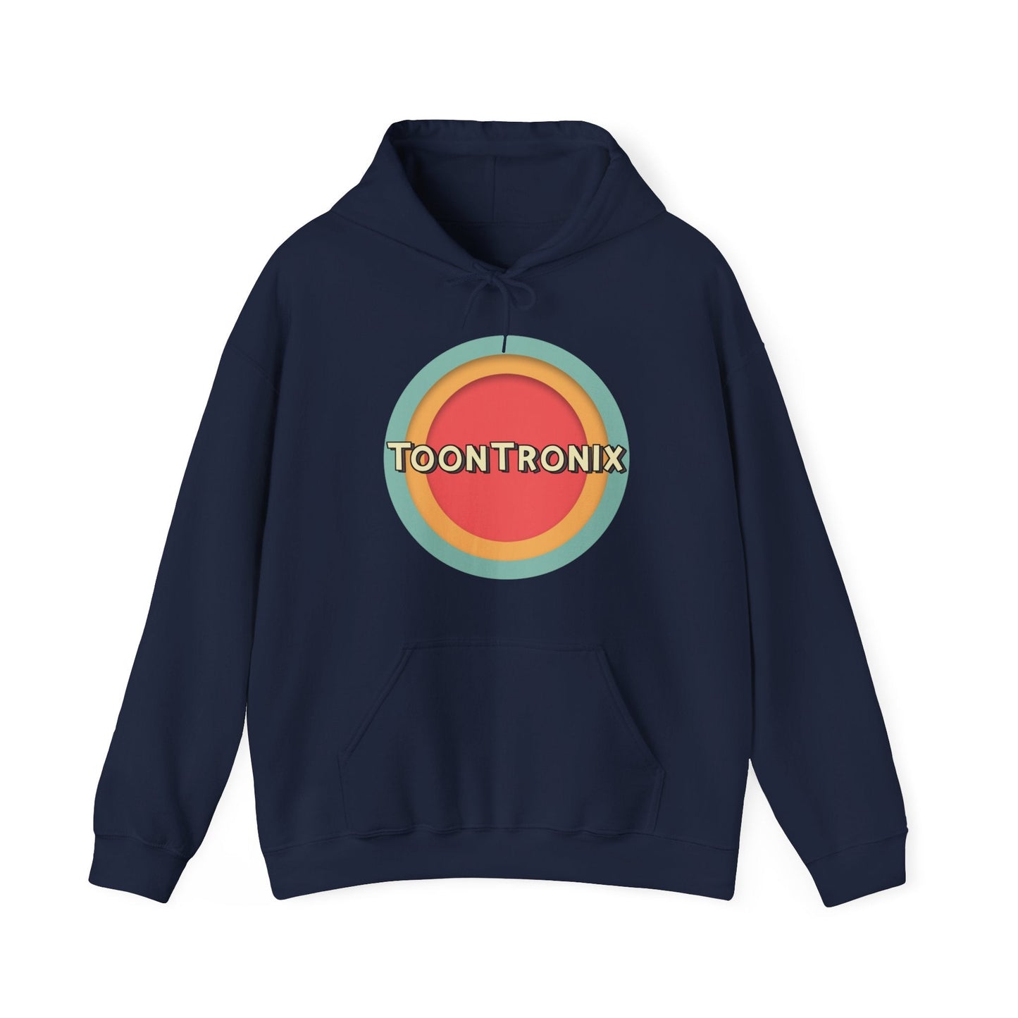 Unisex Toontronix Toons Logo Hoodie with kangaroo pocket and adjustable hood.
