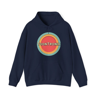 Unisex Toontronix Toons Logo Hoodie with kangaroo pocket and adjustable hood.