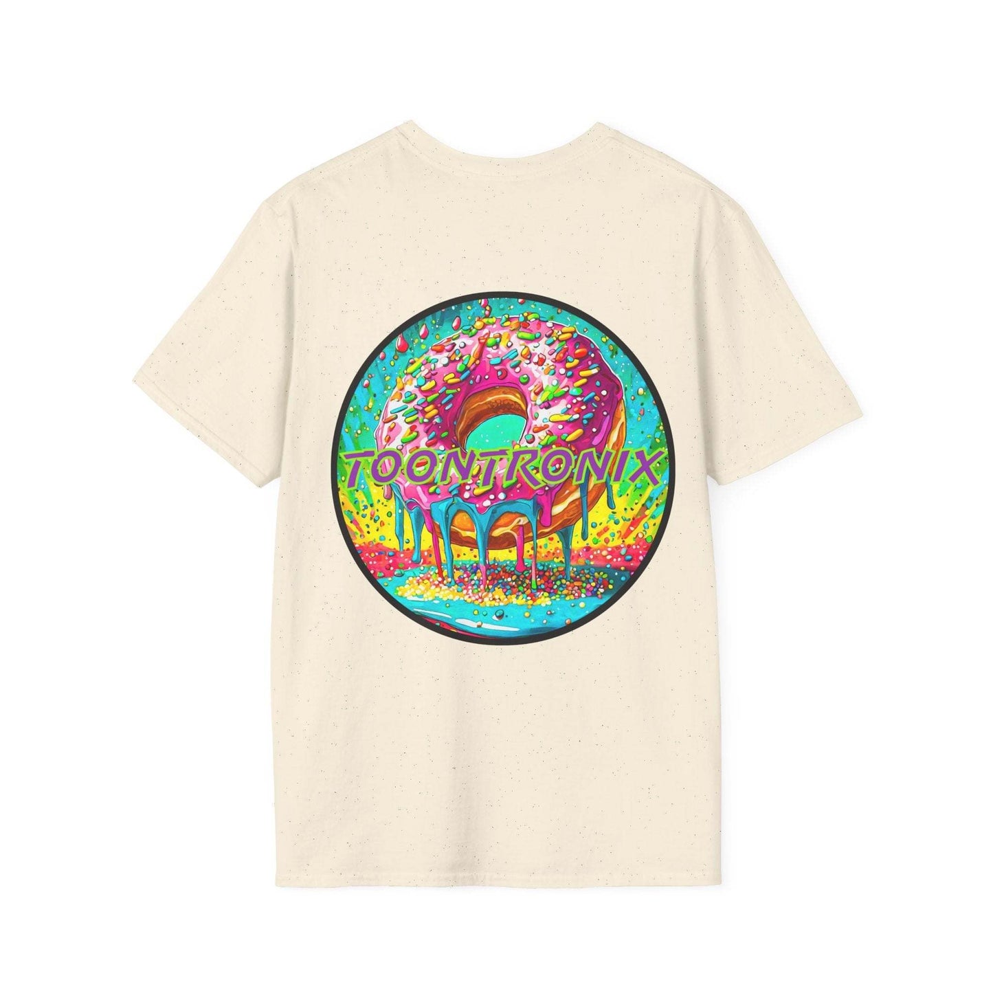 Toontronix Donut Tee Unisex Shirt with vibrant cartoon donut graphic.