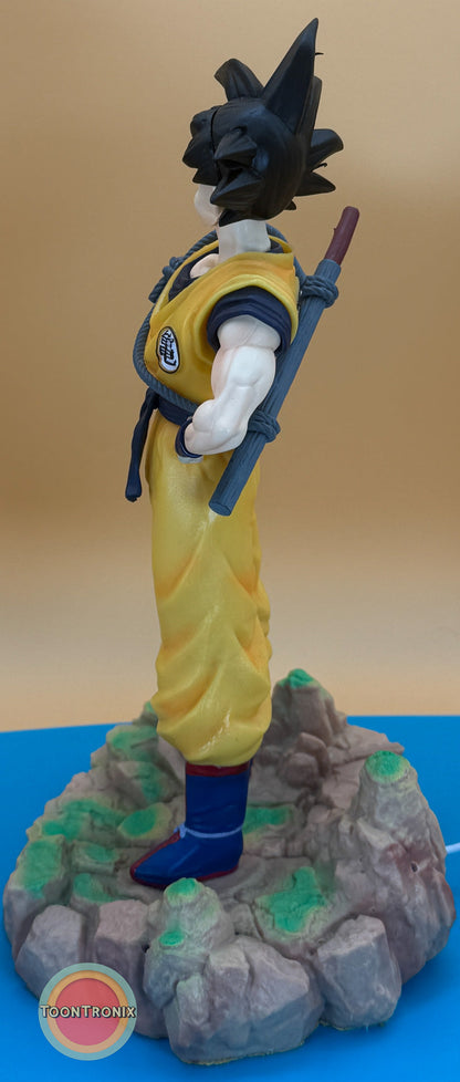 12" 1 FT Goku Statue Dragonball Z USB desk lamp figure standing on rocky base in yellow outfit
