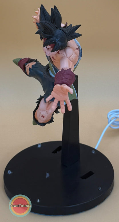 9" Dragonball Z Bardock Statue USB desk lamp with built-in USB cord and dynamic pose on black base