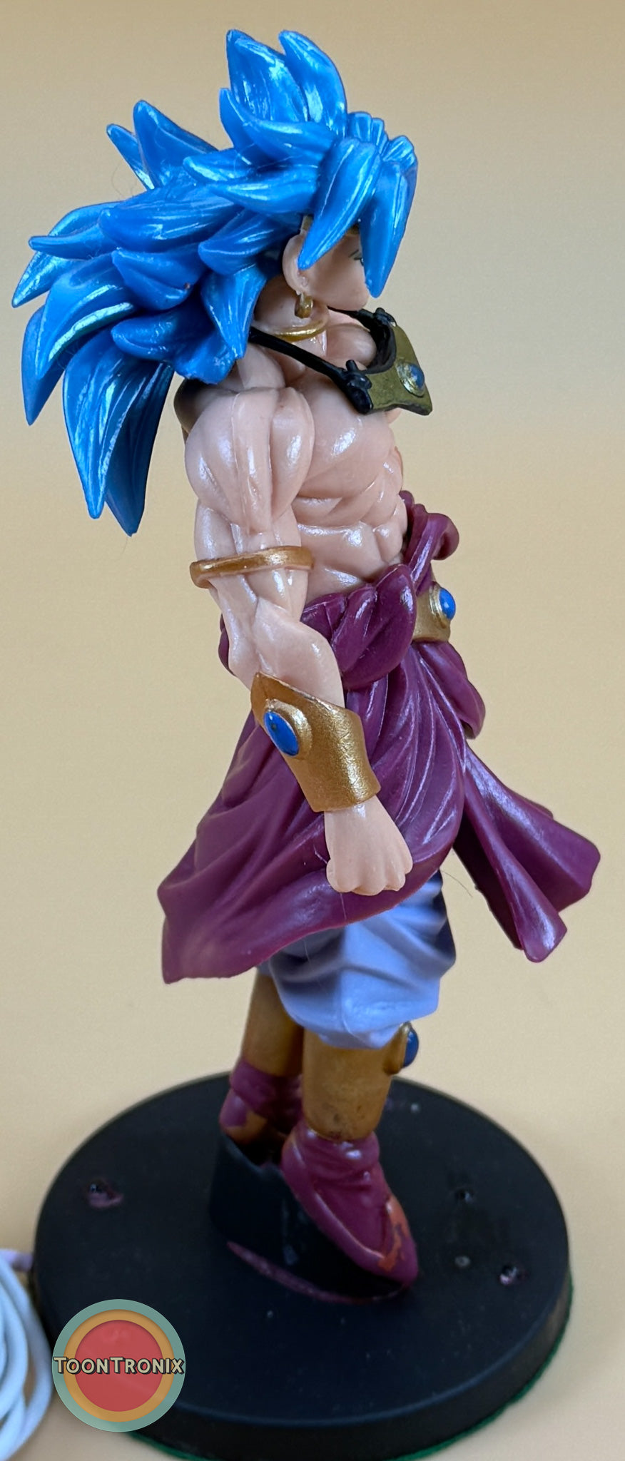 7" Dragonball Z Broly statue with blue hair and purple outfit on black base USB desk lamp