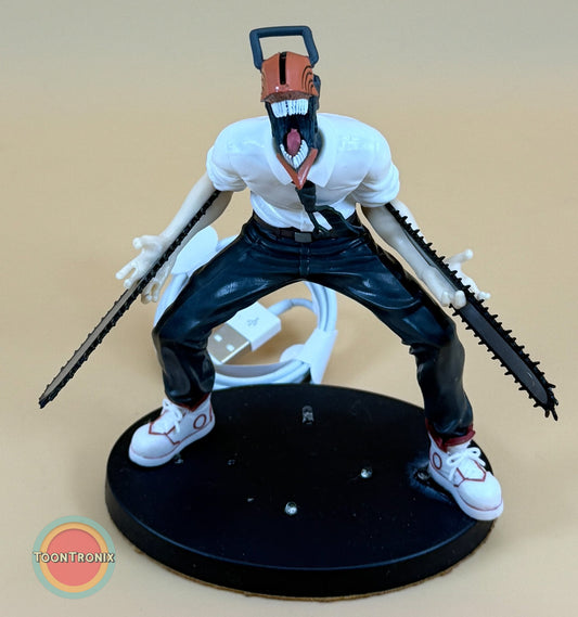 5" Chainsaw Man statue desk lamp with USB cord on black base