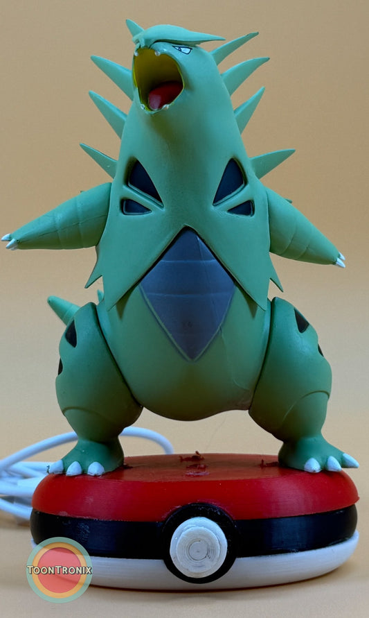 5" Tyranitar desk lamp with USB cord on a Pokeball base