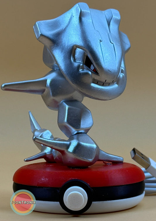 4-inch Steelix Pokemon statue desk lamp with USB cord on Pokeball base