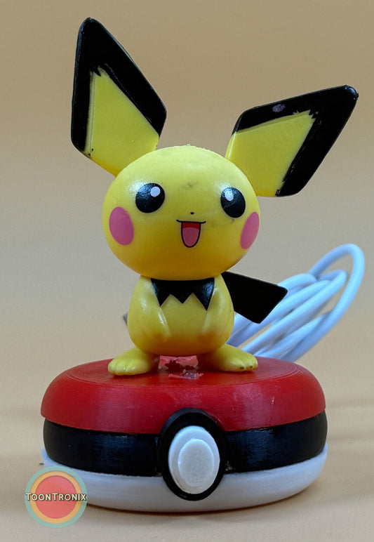 3" Pichu Pokemon statue USB desk lamp on Pokeball base with built-in USB cord