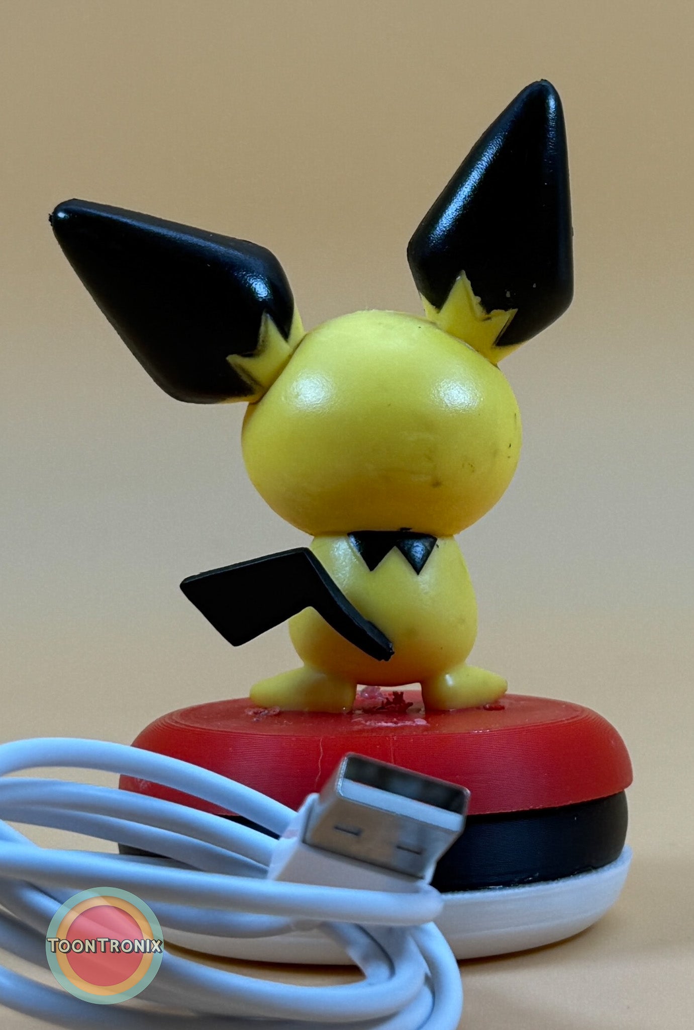 3" Pichu Pokemon statue USB desk lamp with built-in USB cord on red and white base