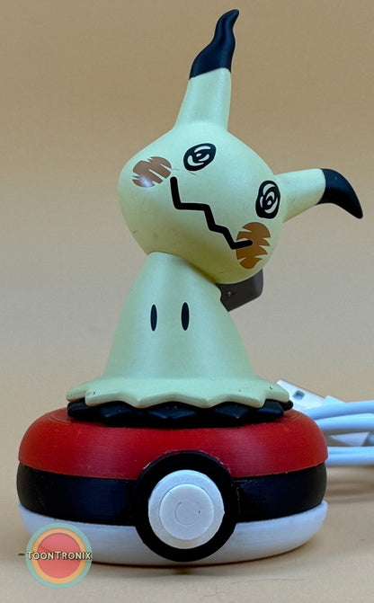 3" Mimikyu Pokemon Statue USB desk lamp on a Pokeball base with built-in USB cord