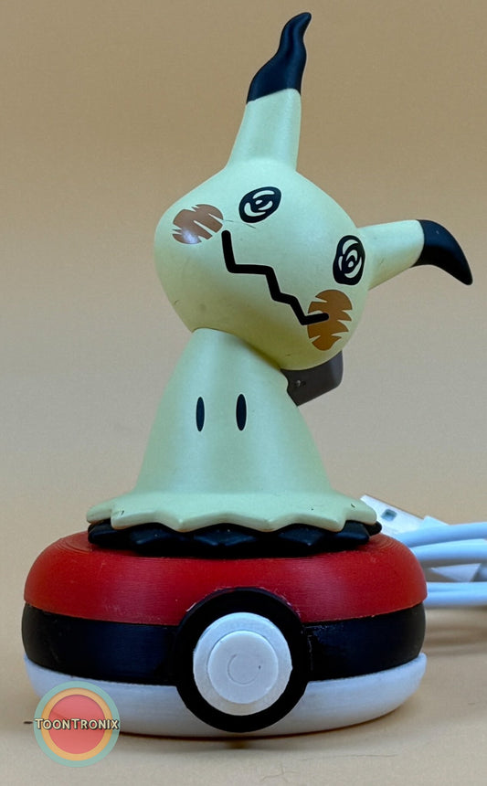 3" Mimikyu Pokemon Statue USB desk lamp on a Pokeball base with built-in USB cord