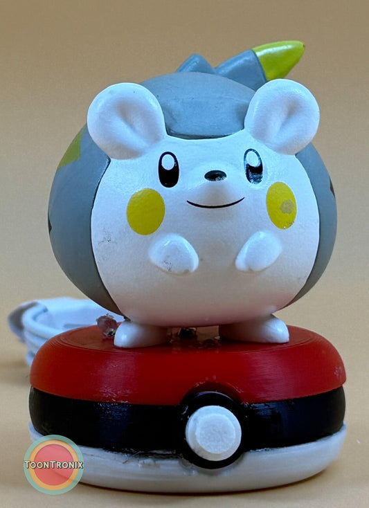 3" Togedemaru Pokemon statue USB desk lamp with built-in USB cord on Pokeball base