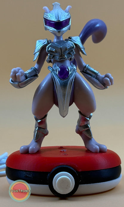 5" Mewtwo Pokemon statue USB desk lamp standing on a red and white Pokeball base