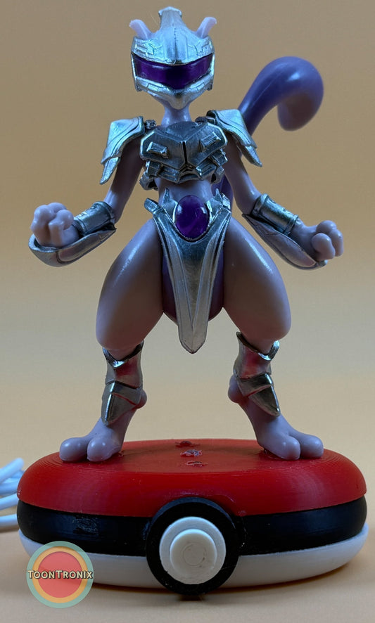 5" Mewtwo Pokemon statue USB desk lamp standing on a red and white Pokeball base