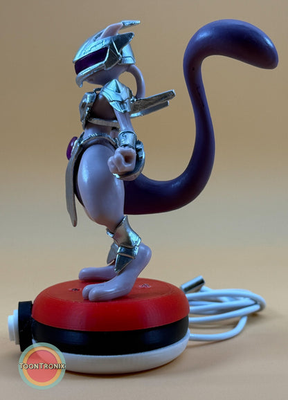 5" Mewtwo Pokemon statue USB desk lamp with red and black base and built-in USB cord