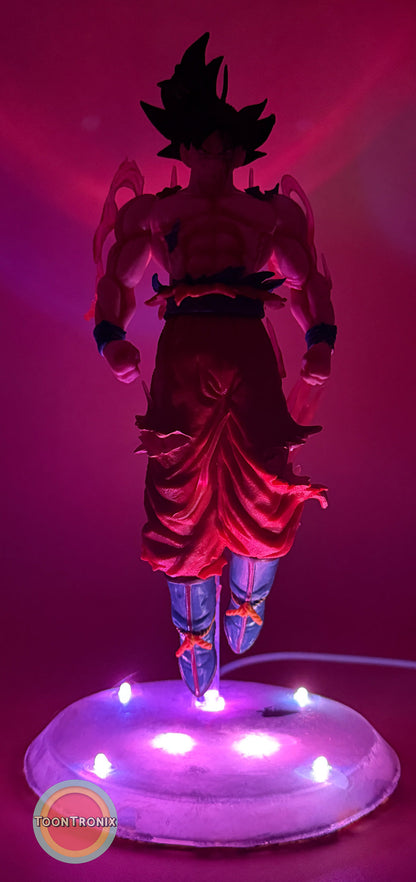 9" Dragonball Z Goku statue desk lamp with USB cord and purple LED lights on round base