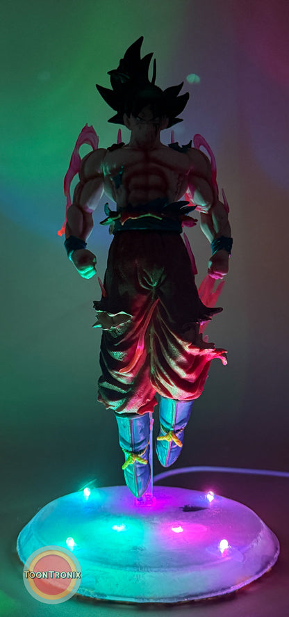 9" Dragonball Z Goku statue USB desk lamp with colorful LED lights on a round base
