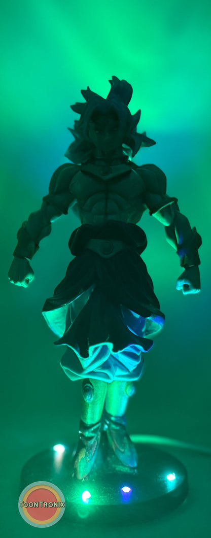 7" Dragonball Z Broly statue desk lamp with built-in USB cord glowing in green light