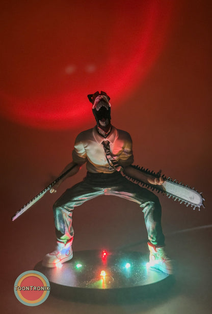 5" Chainsaw Man statue desk lamp with USB cord and colorful LED lighting