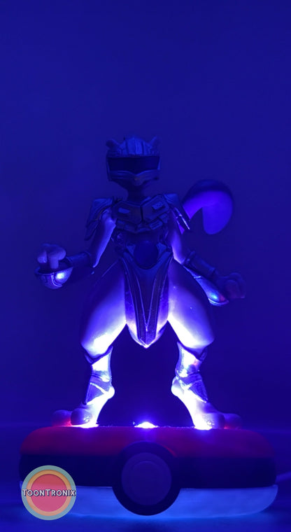 5" Mewtwo Pokemon statue USB desk lamp glowing purple on Pokeball base