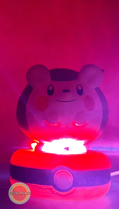 3" Togedemaru Pokemon statue USB desk lamp glowing red on Pokeball base