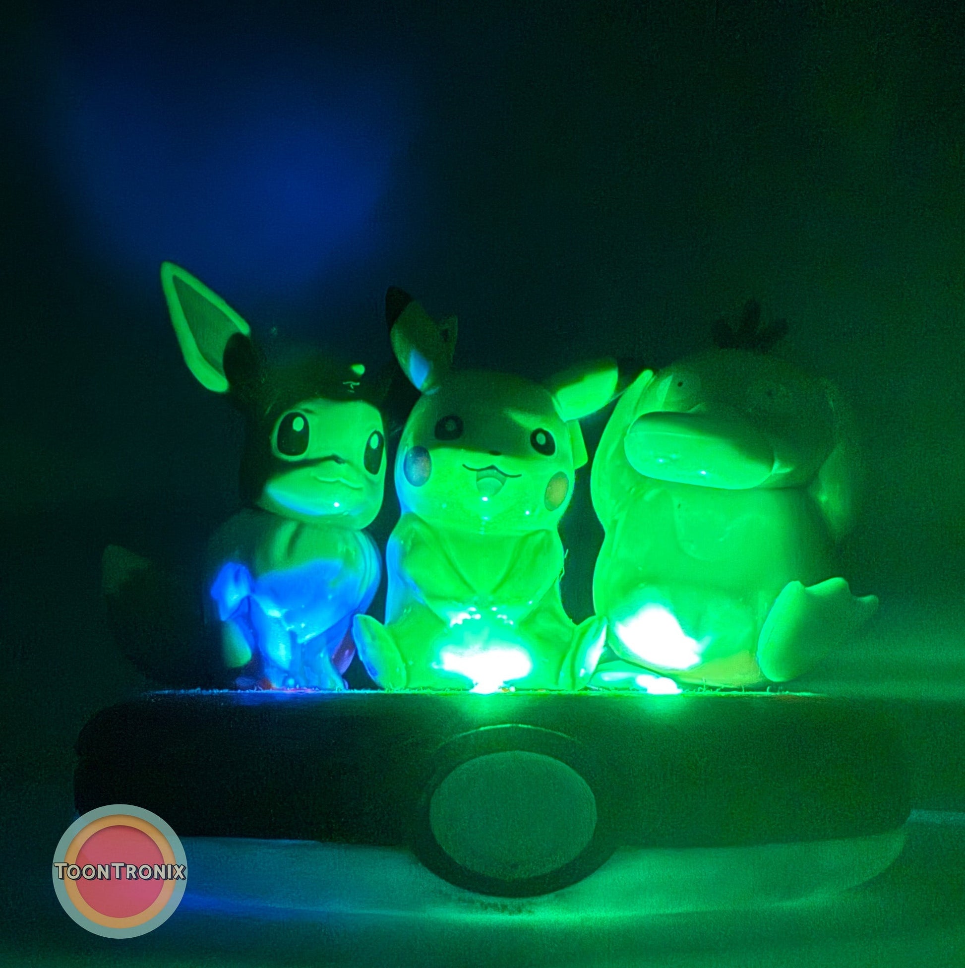 3" Eevee Pikachu Psyduck Friends Pokemon statue USB desk lamp glowing green light