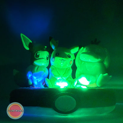 3" Eevee Pikachu Psyduck Friends Pokemon statue USB desk lamp glowing green light