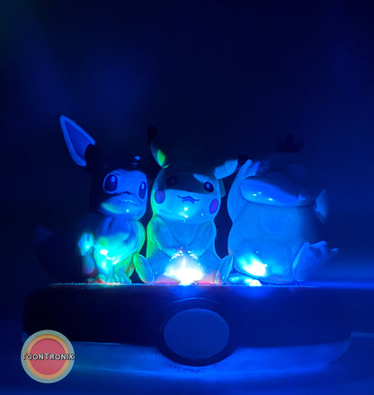 3" Eevee Pikachu Psyduck Friends Pokemon statue with USB desk lamp glowing blue light