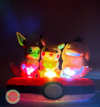 3" Eevee, Pikachu, and Psyduck Pokemon friends statue USB desk lamp glowing in dark