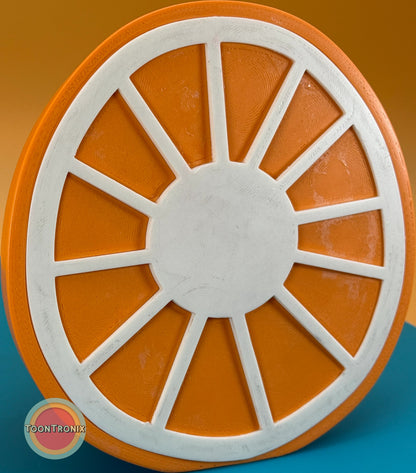 6-inch orange desk lamp shaped like a stylized citrus fruit slice with white segment dividers