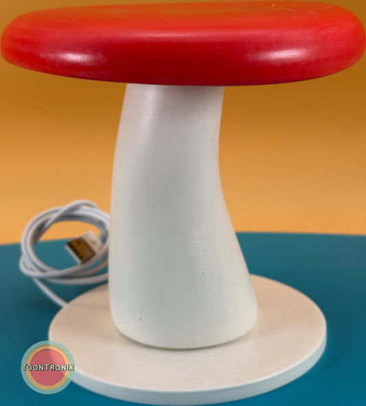 6" or 9" mushroom desk lamp with red cap and white stem, USB powered retro cartoon style