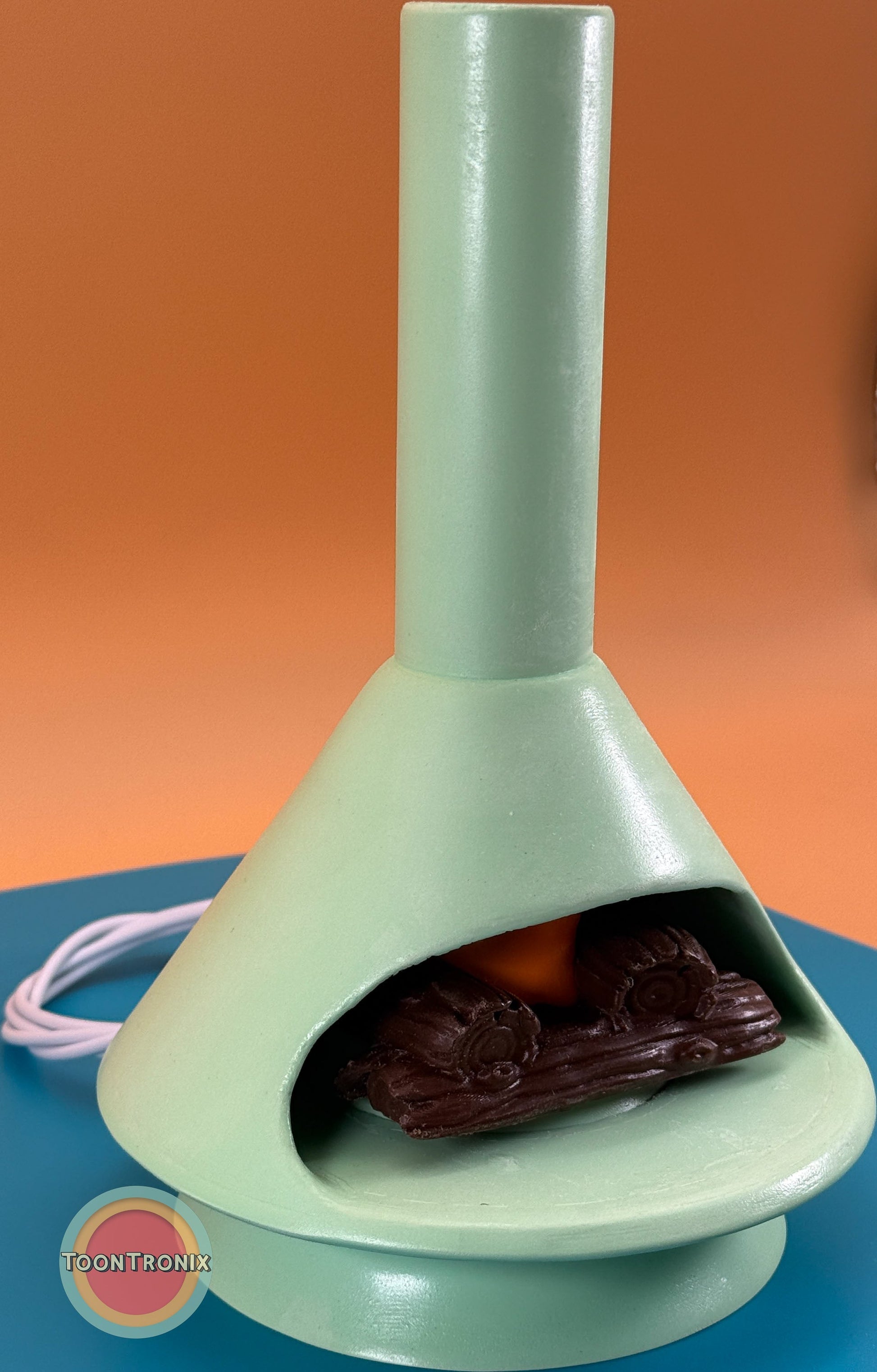 6-inch retro fireplace desk lamp with mint green finish and built-in USB power cord