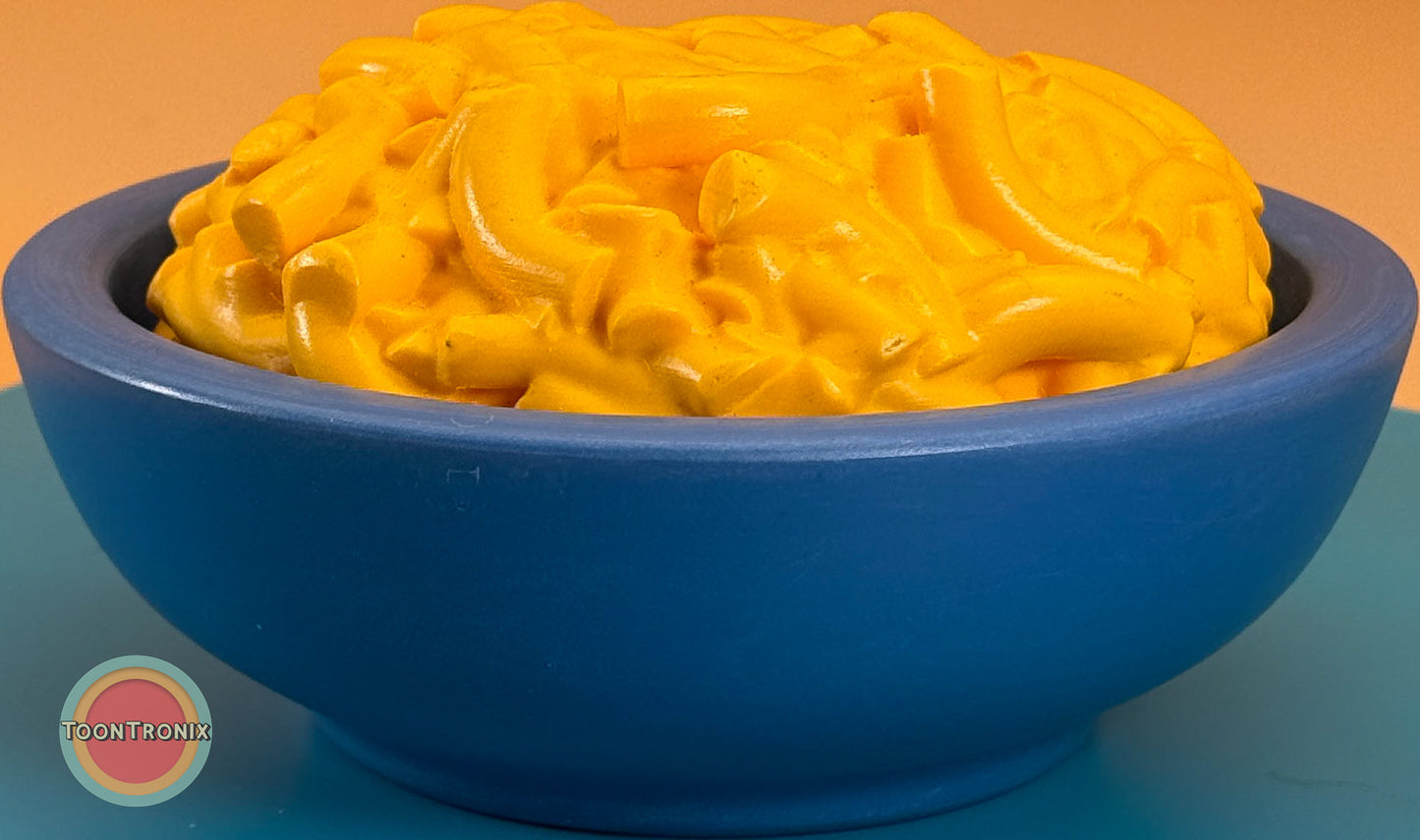 Blue bowl-shaped Mac & Cheese Desk Lamp with bright yellow cheesy pasta design on top
