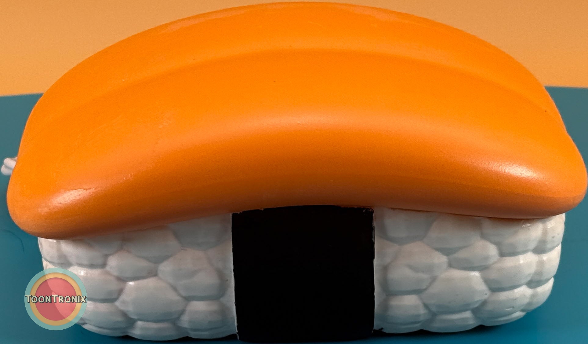 6" or 9" sushi desk lamp shaped like salmon nigiri with vibrant retro cartoon design and built-in USB cord