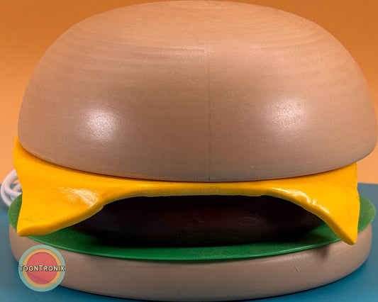 6" or 9" Burger desk lamp with retro cartoon design and woodified finish