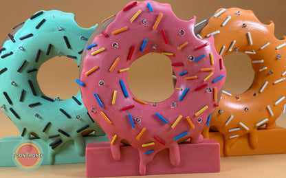 Set of 6" or 9" donut-shaped desk lamps with colorful sprinkles and retro cartoon style.