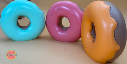 Colorful Retro Donut Desk Lamps in blue, pink, and orange with USB power cord, available in 6" or 9" sizes