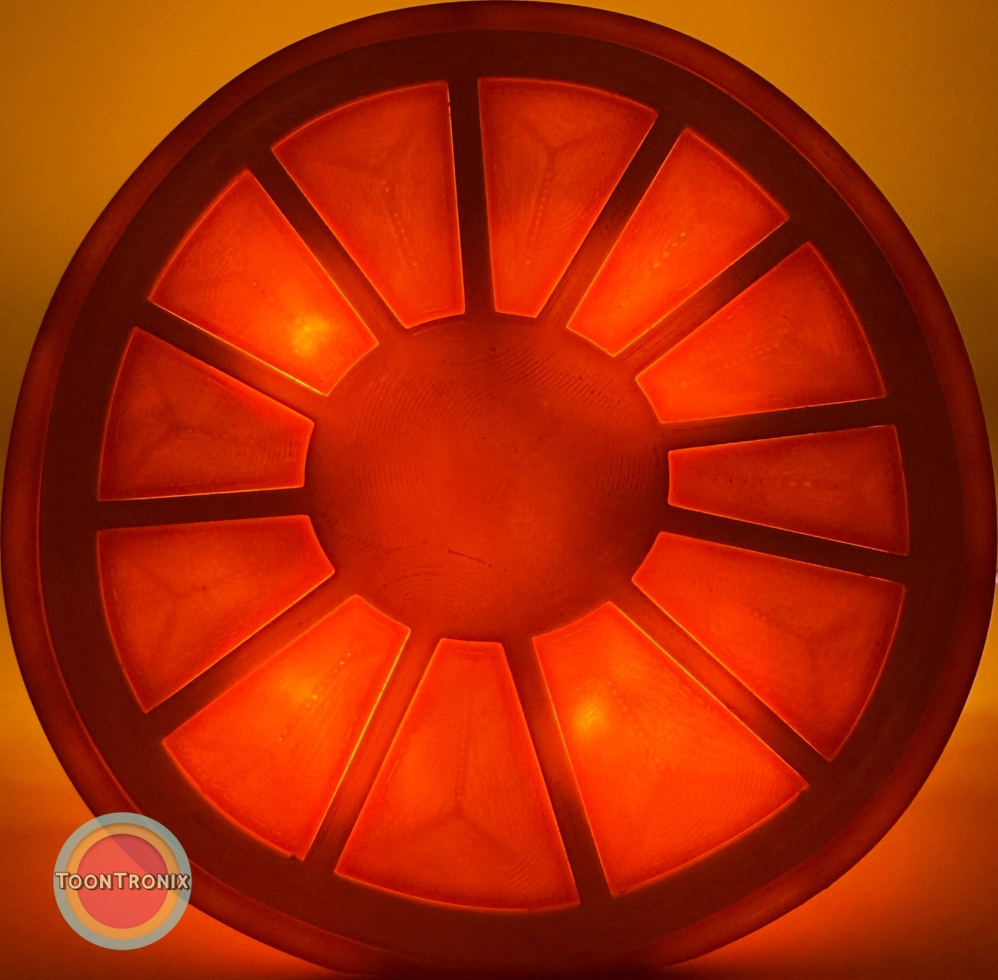 Orange Desk Food Lamp glowing with warm light in a retro cartoon-inspired design