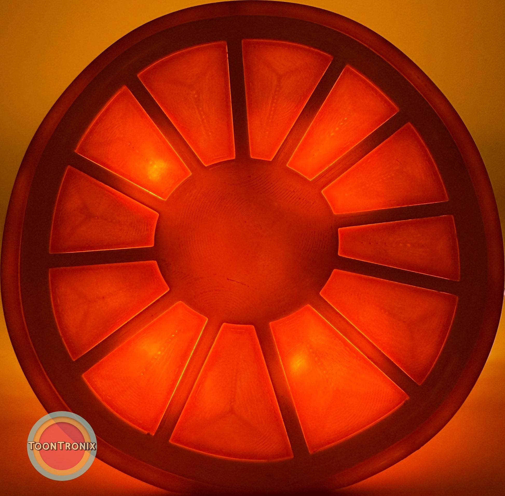 Orange Desk Food Lamp glowing with warm light in a retro cartoon-inspired design