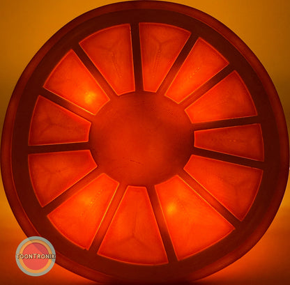 Orange Desk Food Lamp glowing with warm light in a retro cartoon-inspired design