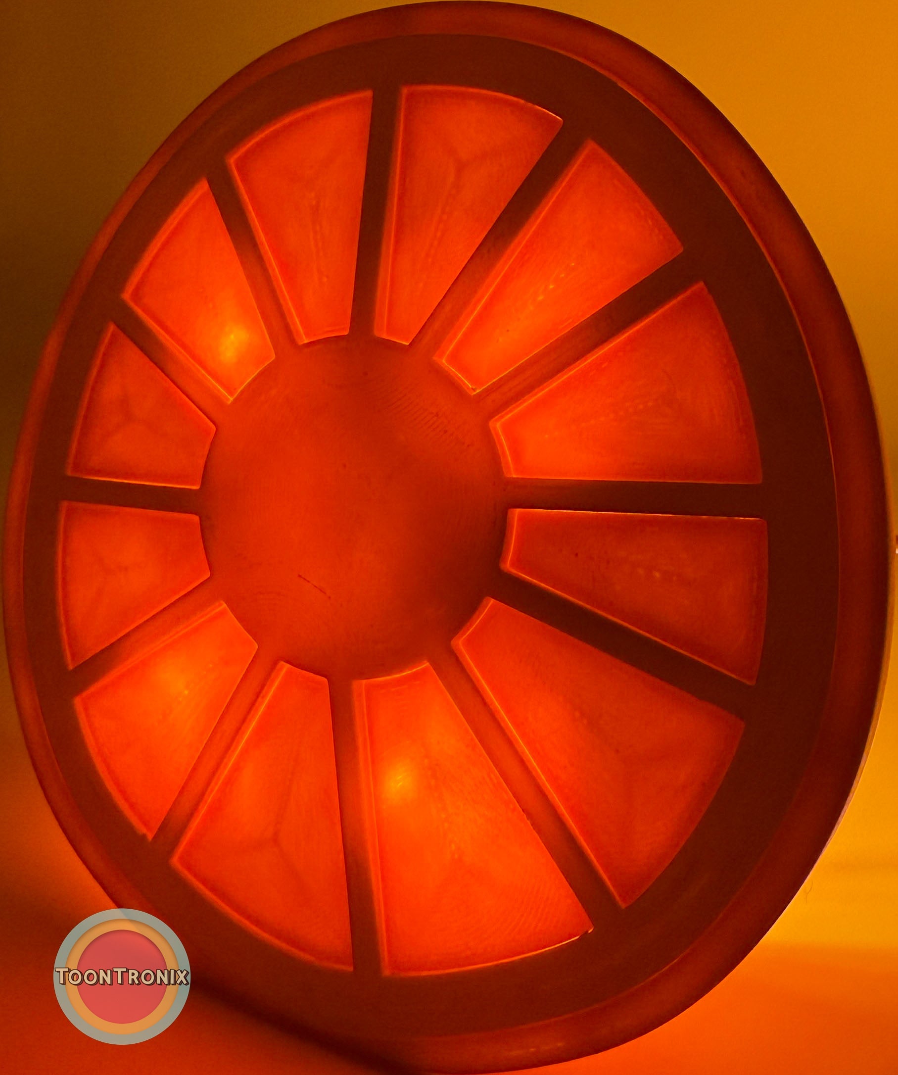 6-inch glowing orange retro desk lamp with segmented design and built-in USB power cord